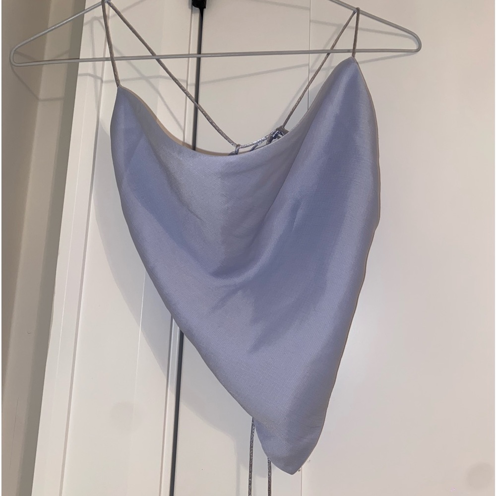 Blue Satin Backless Top